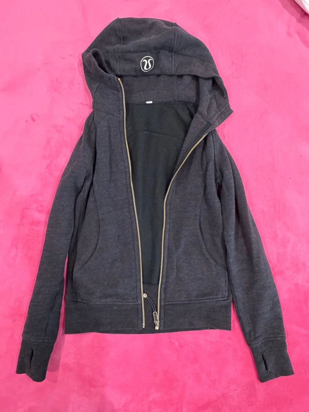 Lululemon Dark Gray Zip-Up Hoodie with Gold Zipper